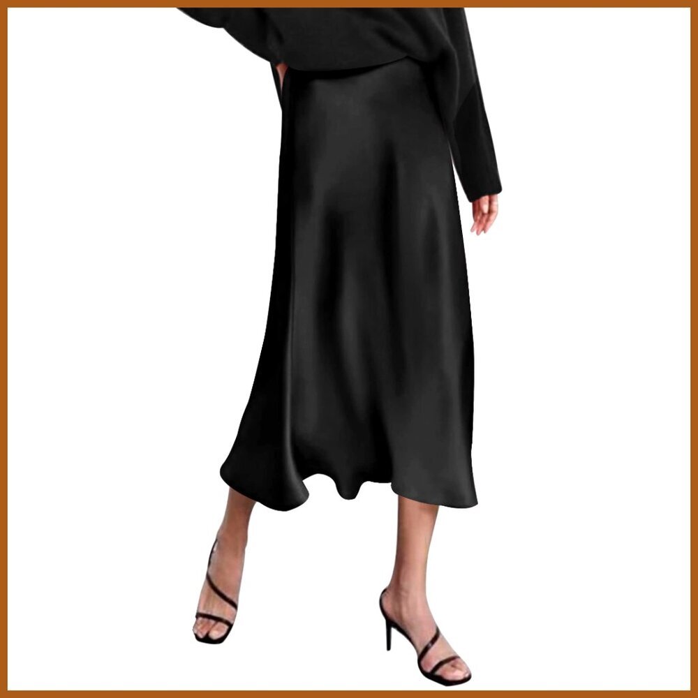 Satin Midi Skirt High Waist Slim-Fitting Elegant